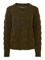 Swetry damskie - PIECES Damski sweter PCBIBBI LS z dekoltem w serek, NOOS BC, ciemny oliwkowy, XS - miniaturka - grafika 1