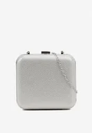 Torebki damskie - Srebrna Kwadratowa Torebka Kopertówka z Łańcuszkiem Zdobiona Cyrkoniami Realina - miniaturka - grafika 1