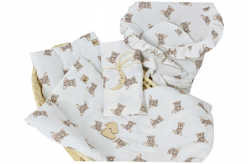 Pościel Muślinowa 5 Elementów Bawełna Sweet Teddy Komplet Zestaw