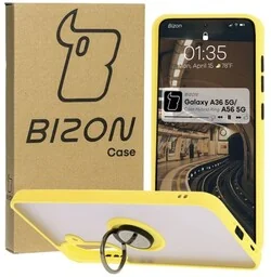 Bizon Etui z uchwytem na palec Case Hybrid Ring do Galaxy A56 5G, przydymione z żółtą ramką - Etui i futerały do telefonów - miniaturka - grafika 1