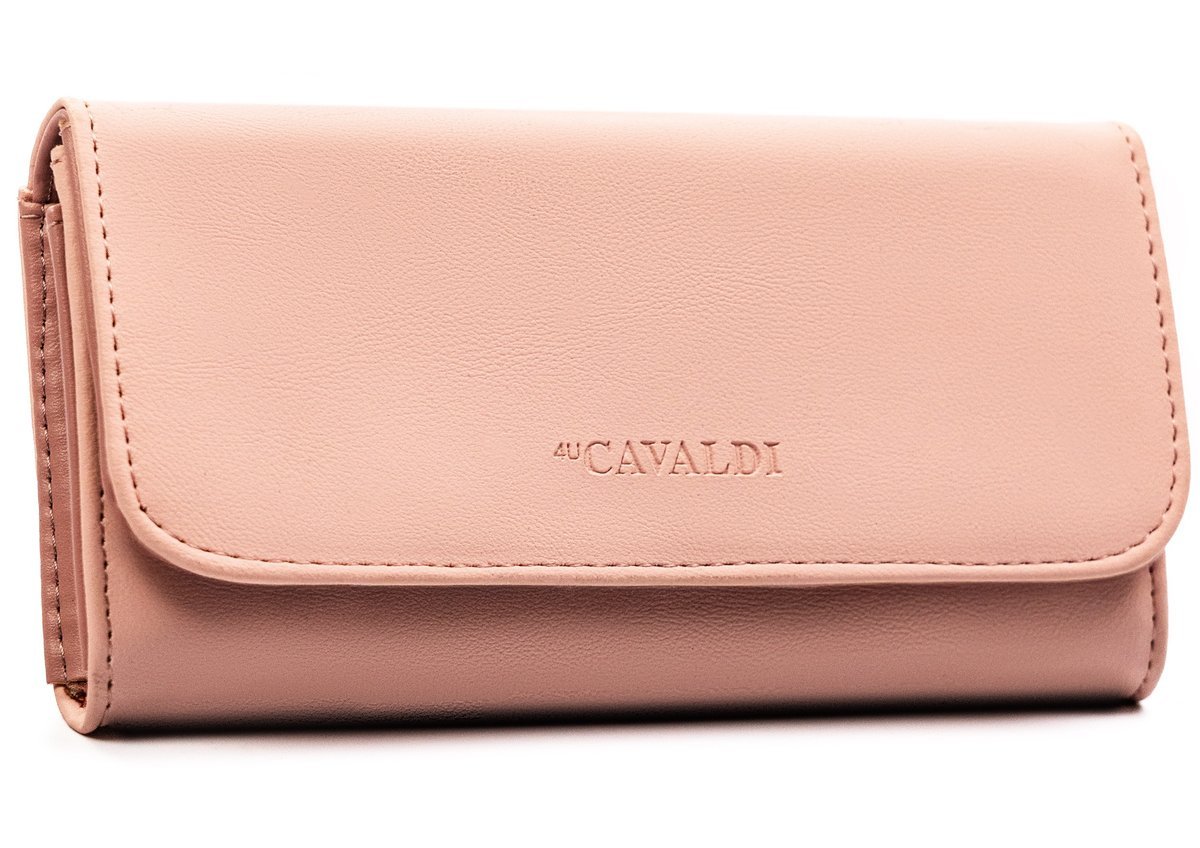 Różowy portfel damski 4U CAVALDI modny duży na karty gotówkę poziomy na zatrzask