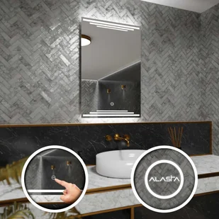 Prostokątne lustro łazienkowe z podświetleniem LED i włącznikiem dotykowym - Birma - 50 x 70cm - Lustra - miniaturka - grafika 1