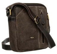 Torby męskie - Skórzana mała listonoszka męska na długim pasku na ramię PETERSON brązowa saszetka crossbody miejska torebka na suwaki kieszonki regulowany pasek - miniaturka - grafika 1