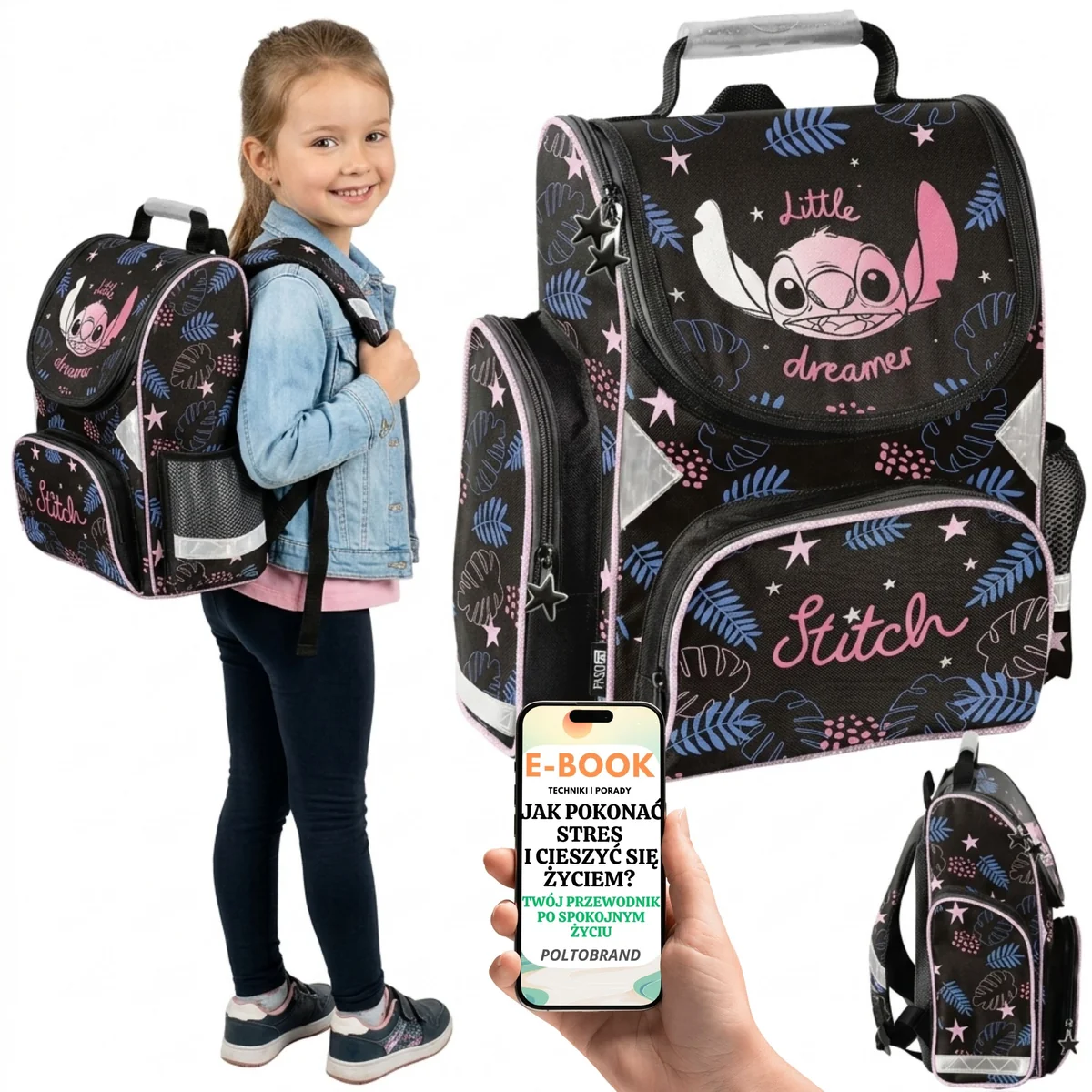 Plecak Lilo i Stitch Lekki Tornister z Elementami Odblaskowymi dla Uczennicy + E-BOOK-1