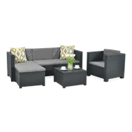 Stoły ogrodowe - Unique Vente Salon ogrodowy MANHATTAN z formowanego technorattanu: 4-osobowa sofa narożna, fotel i ława kolor antracytowy - miniaturka - grafika 1