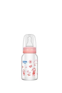 WEE BABY BUTELKA ZE SZKŁA ŻAROODPORNA 120ML 0M+ RÓŻOWA - Butelki dla niemowląt - miniaturka - grafika 1