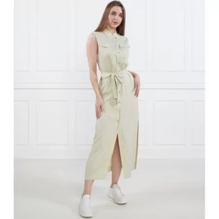 Sukienki - Calvin Klein Sukienka z paskiem TENCEL SLEEVELESS SHIRT DRESS | z dodatkiem lnu - grafika 1