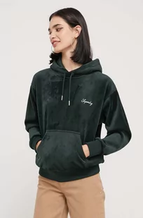 Superdry bluza damska kolor zielony z kapturem gładka - Bluzy damskie - miniaturka - grafika 1