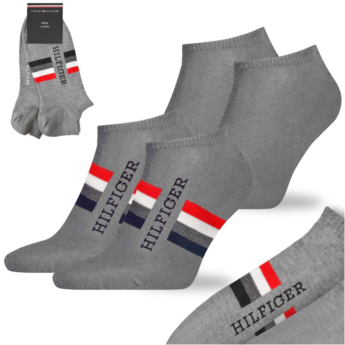 TOMMY HILFIGER Skarpety Męskie Stopki Bawełna Logo SZARY 2 Pary Rozmiar 39/42