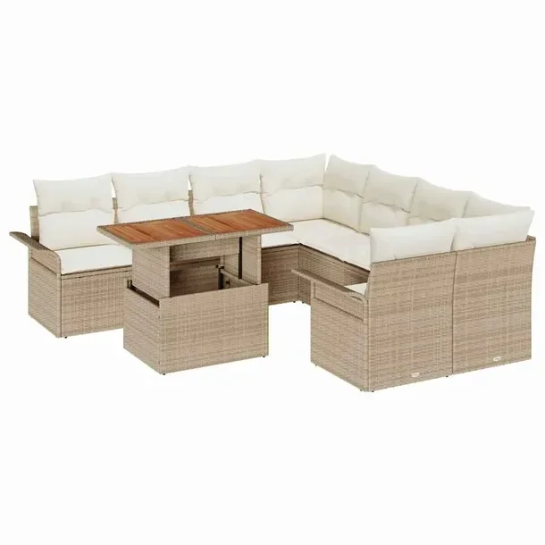 Zestaw Sof Ogrodowych Modułowych Beżowo-Biały, Prostokątny, Rattan
