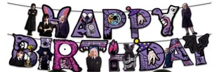 Girlanda papierowa Happy Birthday Wednesday (1 szt) - Dekoracje sali - miniaturka - grafika 1