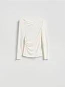 Bluzki damskie - Reserved - Bluzka z marszczeniami - złamana biel - miniaturka - grafika 1