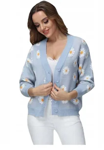 Sweter Damski w Kwiatki z Guzikami Niebieski - Swetry damskie - miniaturka - grafika 1