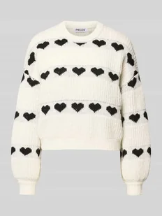 Sweter z dzianiny o kroju relaxed fit z nadrukiem z motywem serca model ‘NOVE’ - Swetry damskie - miniaturka - grafika 1