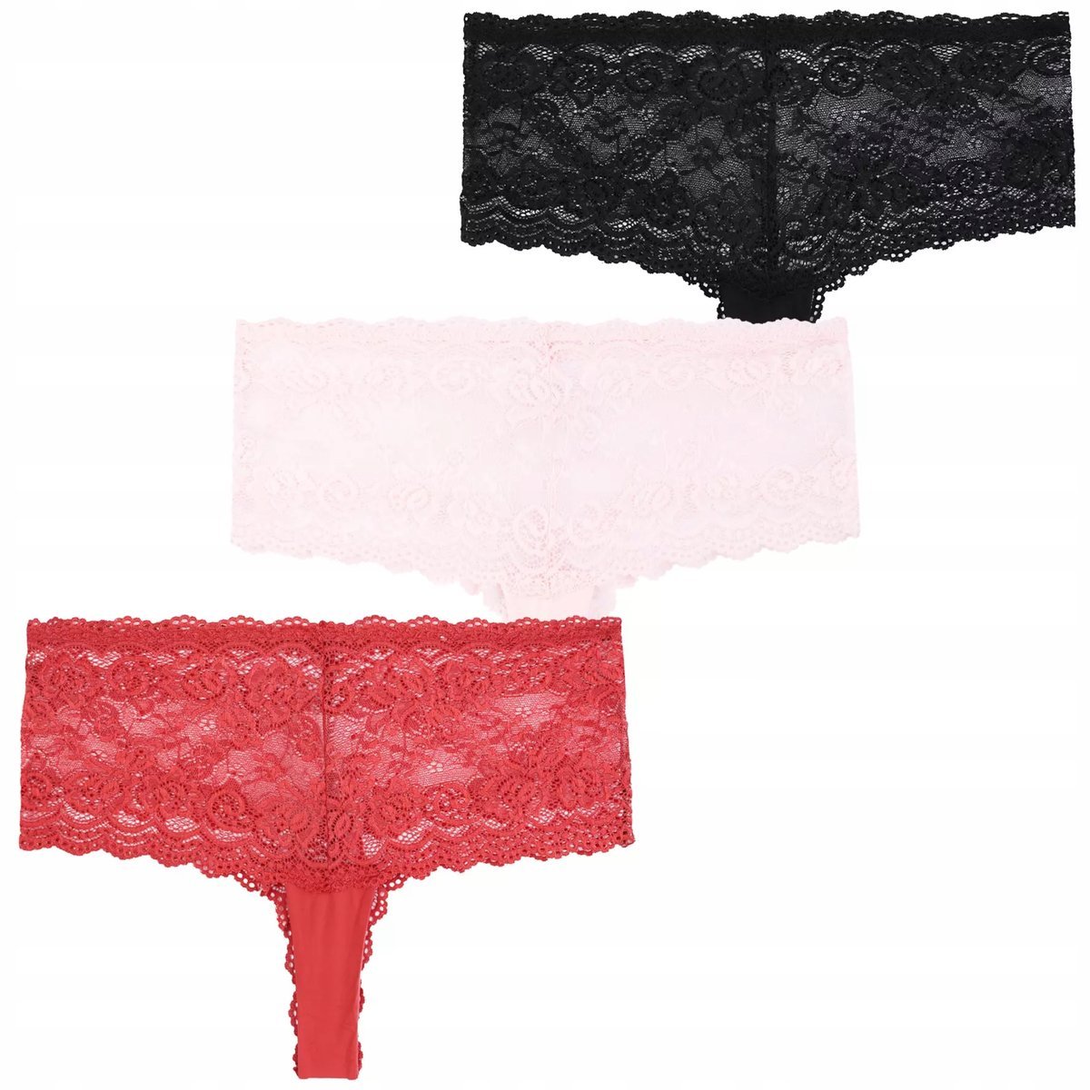 3X MAJTKI DAMSKIE KORONKOWE STRINGI SEKSOWNE WYSOKI STAN KOMPLET MORAJ XL