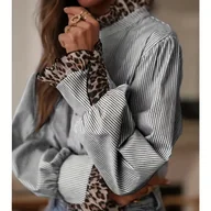 Koszule damskie - TEMU Bluzka Damska Elegancka w Paski i Wzór – Luźny Fason, Okrągły Dekolt, Uniwersalna na Każdą Porę Roku, Koszulki i Bluzki dla Kobiet, Stylowa - miniaturka - grafika 1