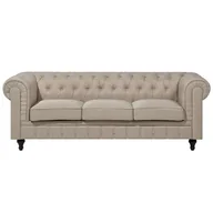 Sofy i kanapy - Beliani Sofa trzyosobowa tapicerowana beżowa CHESTERFIELD duża - miniaturka - grafika 1