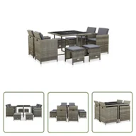 Meble ogrodowe - The Living Store 9-cz. zestaw mebli ogrodowych z poduszkami - rattan PE - szary - Ogrodowy Stół I Krzesła - miniaturka - grafika 1
