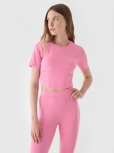 Damski crop-top 4F 4FRAW24TTSHF2581 - różowy - Koszulki sportowe damskie - miniaturka - grafika 1
