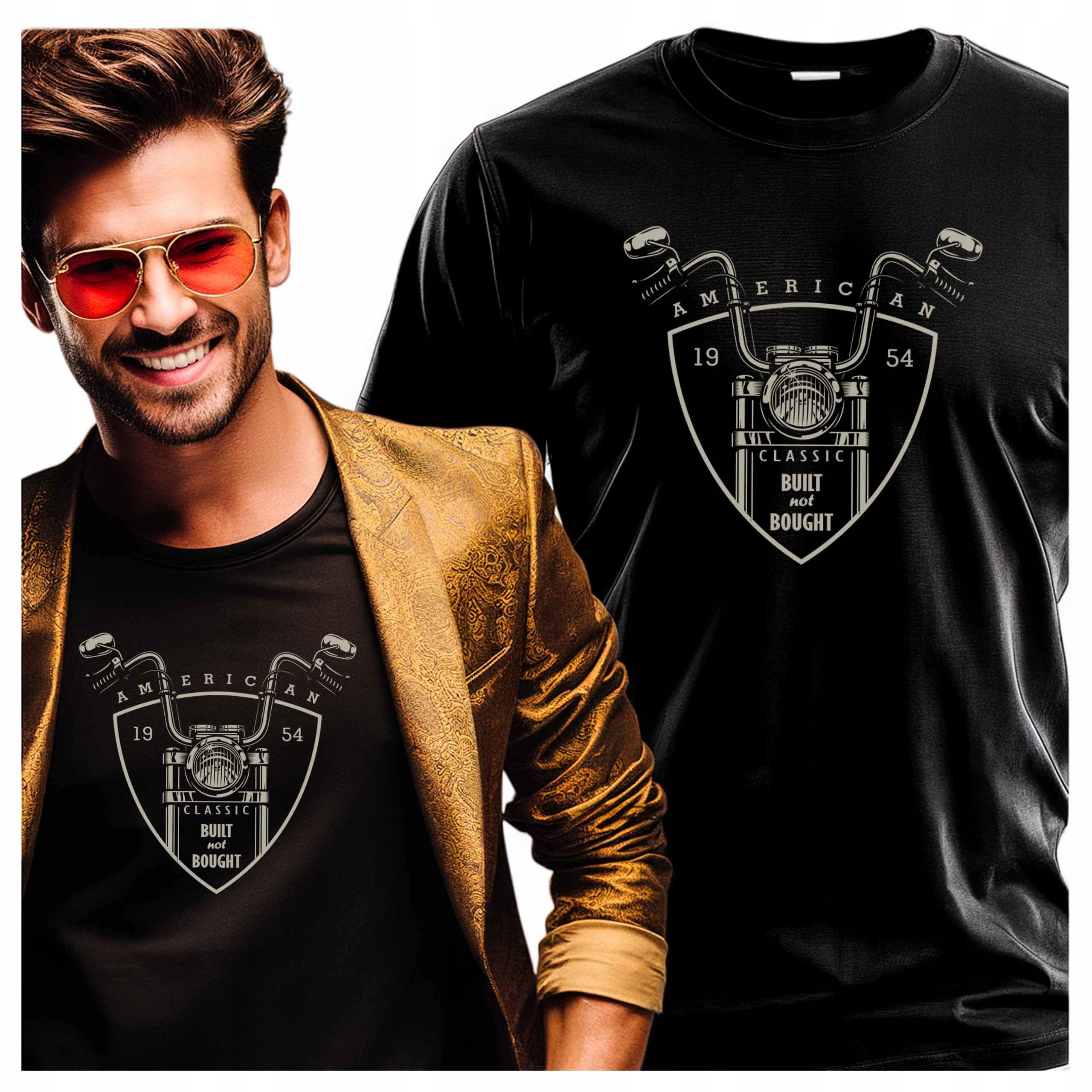 Koszulka męska z nadrukiem Motocykl tarcza kierownica klasyczny custom