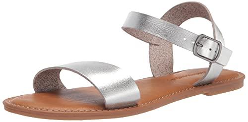 Amazon Essentials Sandały damskie z klamrą z dwoma paskami, Srebrny, 8 US