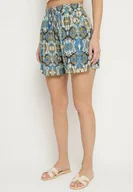 Spodenki damskie - Niebieskie Bawełniane Szorty Luźne w Abstrakcyjny Print z Kieszeniami Jenalirea - miniaturka - grafika 1