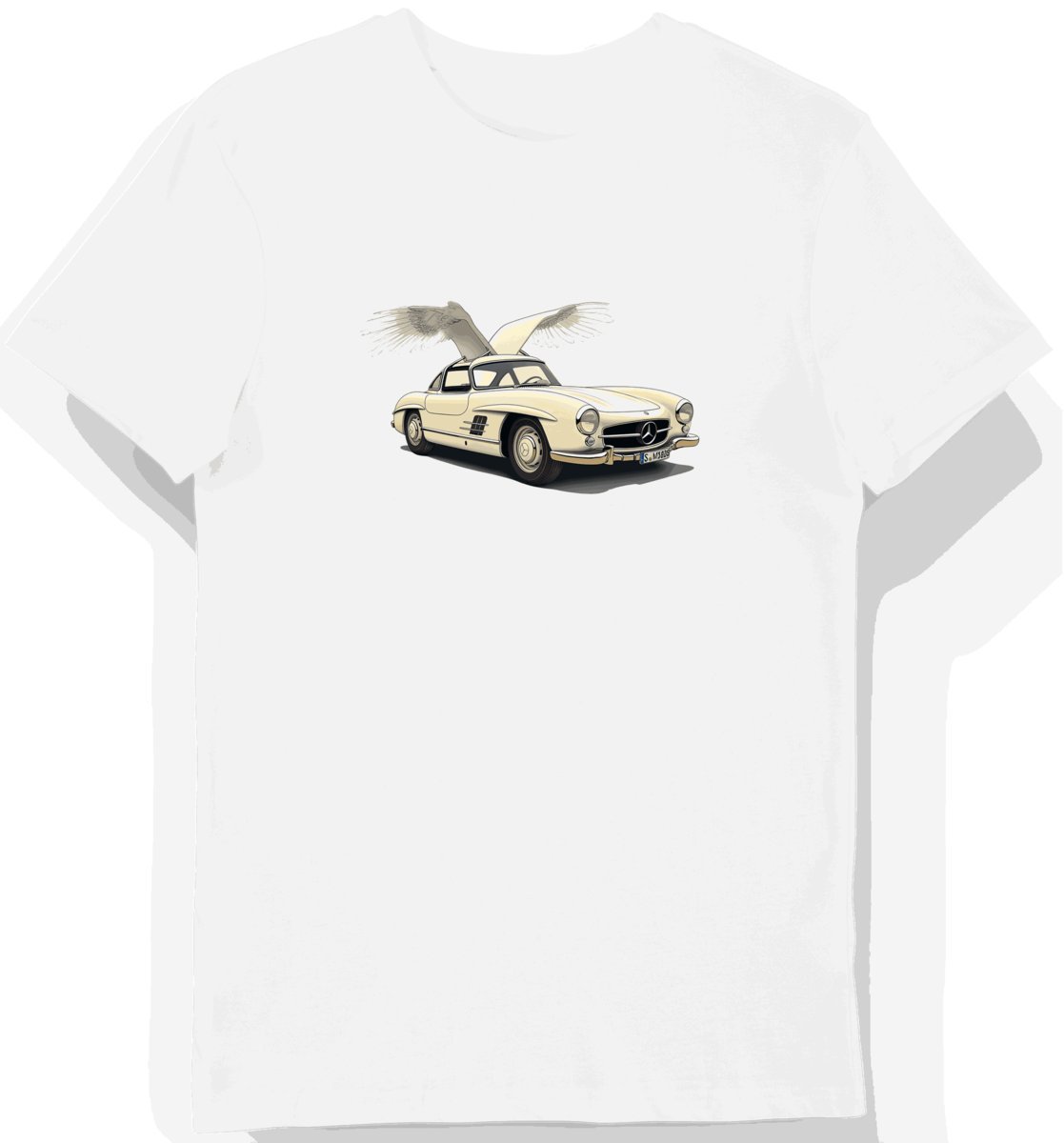 Koszulka męska biała z motywem klasycznego Mercedesa 300SL L