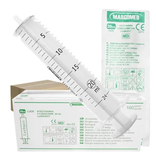 Strzykawka 20ml luer dwuczęściowa LuxInject Margomed 100szt 8op - Meble i wyposażenie gabinetów medycznych - miniaturka - grafika 1