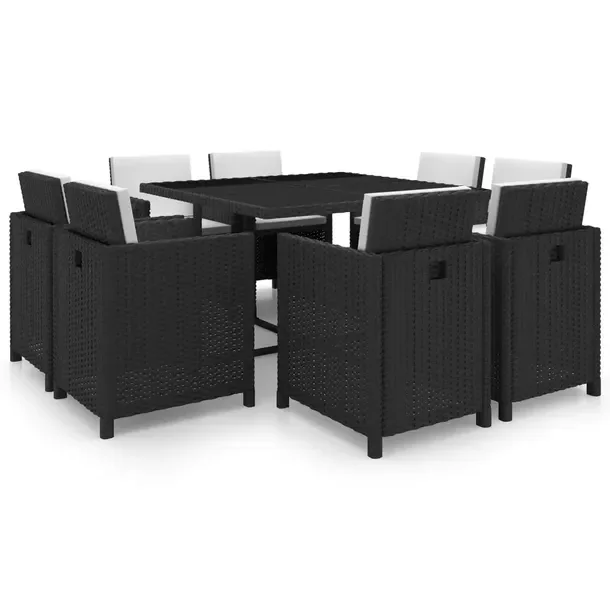 Zestaw mebli rattanowych z czarnym rattanu i kremowymi poduszkami 109x109x7