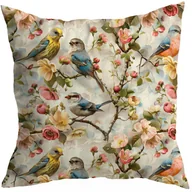 Poszewki na poduszki - POSZEWKA DEKORACYJNA WIOSENNA 45X45 CM JASIEK WIOSNA PTAKI KOLORY WZÓR 397 - miniaturka - grafika 1