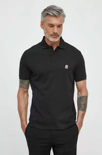 Koszulki męskie - Tommy Hilfiger polo bawełniane kolor czarny gładki - grafika 1