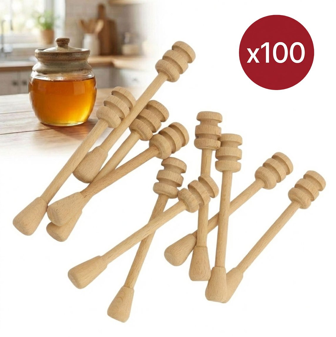 ZESTAW drewnianych ŁYŻECZEK DO MIODU CC10 łyżka do miodu 100 sztuk