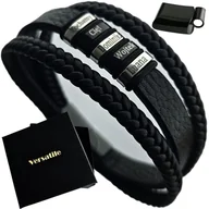 Bransolety męskie - ZESTAW BRANSOLETKA MĘSKA REGULOWANA Z GRAWERAMI, CZARNE ZAPIĘCIE, VERSATILE - miniaturka - grafika 1