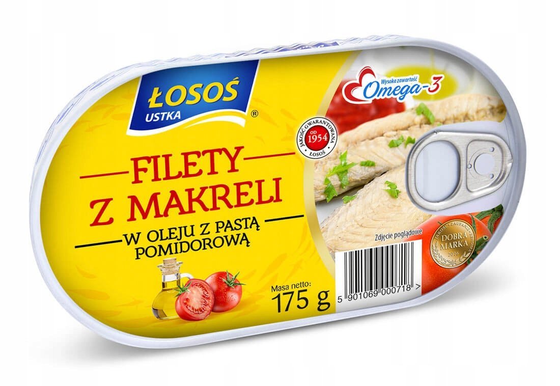 FILETY Z MAKRELI W OLEJU Z PASTĄ POMIDOROWĄ 170g ŁOSOŚ USTKA