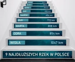 Naklejki na schody: 9 najdłuższych rzek w Polsce - Pomoce naukowe - miniaturka - grafika 1