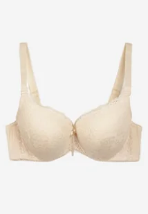 Jasnobeżowy Koronkowy Biustonosz Zapinany z Tyłu na Haftki na Regulowanych Ramiączkach Ellmira - Biustonosze - miniaturka - grafika 1