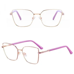Damskie okulary Kocie Oczy zerówki do komputera BLUE LIGHT z fleksami 25145F Złoty/Jasny Fiolet - Okulary korekcyjne, oprawki, szkła - miniaturka - grafika 1