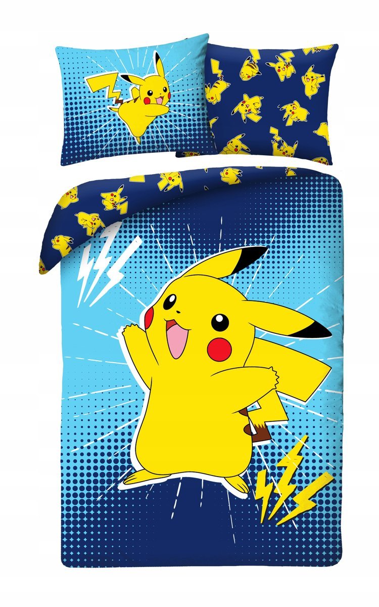 Pościel Pokemon 140x200 Dziecięca Pikachu Niebieska Pokemony