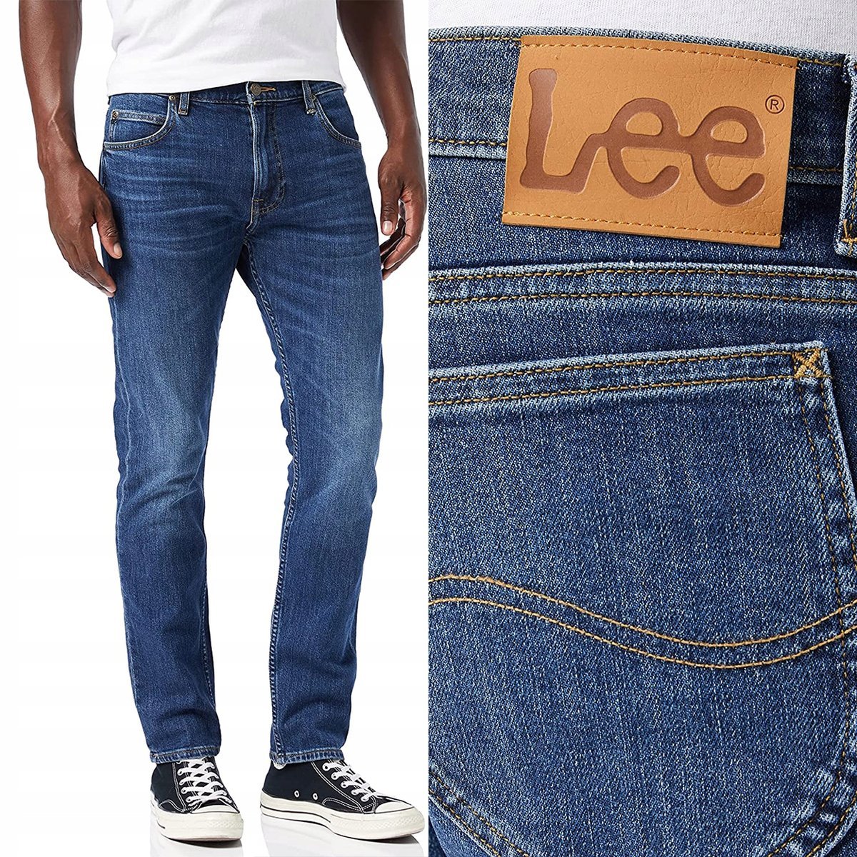 Lee RIDER SLIM Sea Salt Worn dopasowane ciemne spodnie jeansowe W28 L32