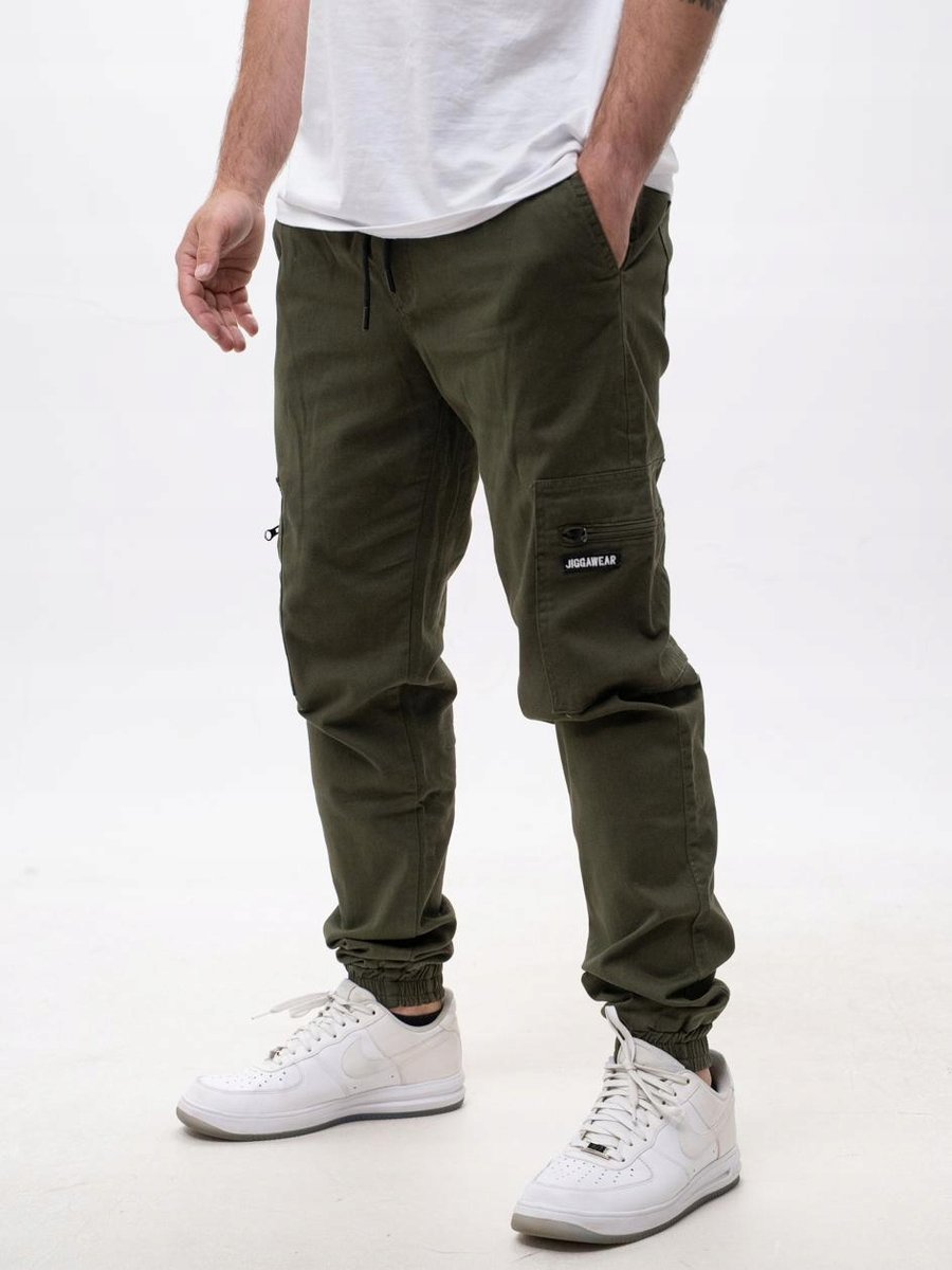 SPODNIE BOJÓWKI Materiałowe JOGGER Męskie KHAKI CARGO Jigga 6 KIESZENI L