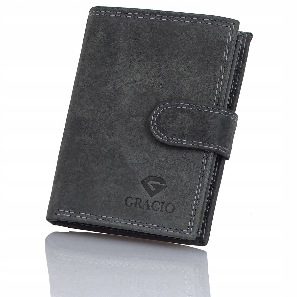 PORTFEL SKÓRZANY MĘSKI DUŻY CZARNY KLASYCZNY GRACIO NA PREZENT dla TATY
