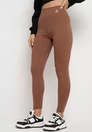 Legginsy - Brązowe Legginsy Sportowe z Wysokim Stanem i Drobnym Nadrukiem Leridra - miniaturka - grafika 1