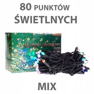 Rumlux Lampki choinkowe LED 80 zewnętrzne z gniazdem multikolor LZ-LED-80G-M LZ-LED-80G-M - Oświetlenie świąteczne - miniaturka - grafika 1