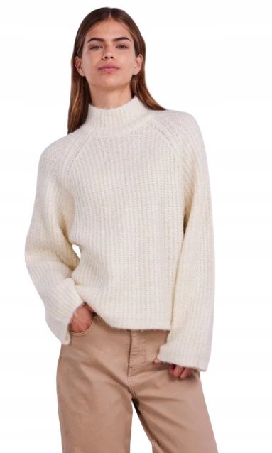 PIECES SWETER DAMSKI BIAŁY GOLF LUŹNY Z DZIANINY XL J5E