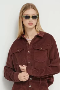 Koszule damskie - Roxy koszula sztruksowa kolor brązowy relaxed z kołnierzykiem klasycznym - grafika 1