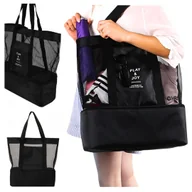 Torebki damskie - DUŻA LEKKA TORBA XXL PLAŻOWA Z SIATKI - SKŁADANA - ODPORNA NA PIASEK CZARNA - miniaturka - grafika 1