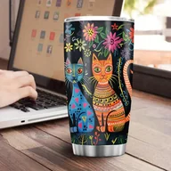 Kubki termiczne - Kubek termiczny termos duży 600 ml koty kolorowe POP ART stalowy na prezent - miniaturka - grafika 1