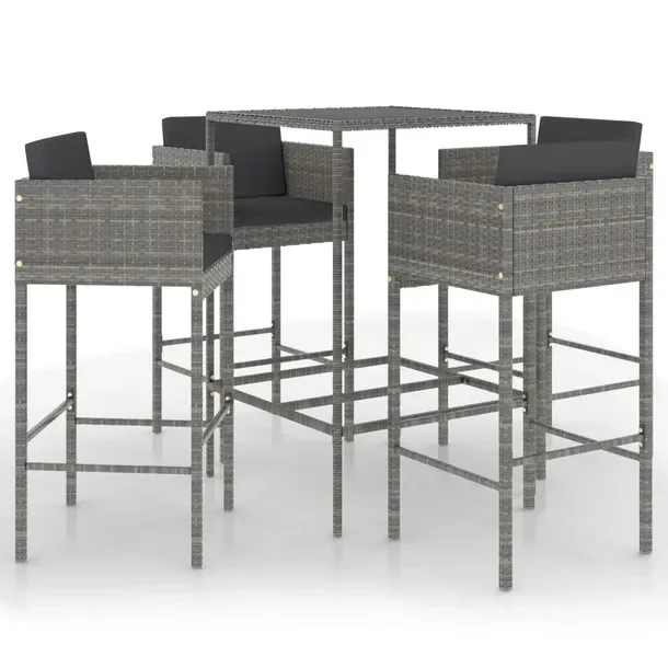 Zestaw Mebli Barowych Ogrodowych Rattan PE, Stal, Szkło, Szary, 70x70x110