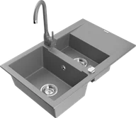 Zlewozmywaki z baterią - Mexen Gaspar zlewozmywak granitowy 1,5-komorowy z ociekaczem i baterią kuchenną Telma, szary - 6507-71-670200-71 - miniaturka - grafika 1