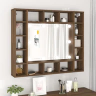 Toaletki - Lumarko Szafka z lustrem i LED, brązowy dąb, 91x15x76,5 cm - miniaturka - grafika 1